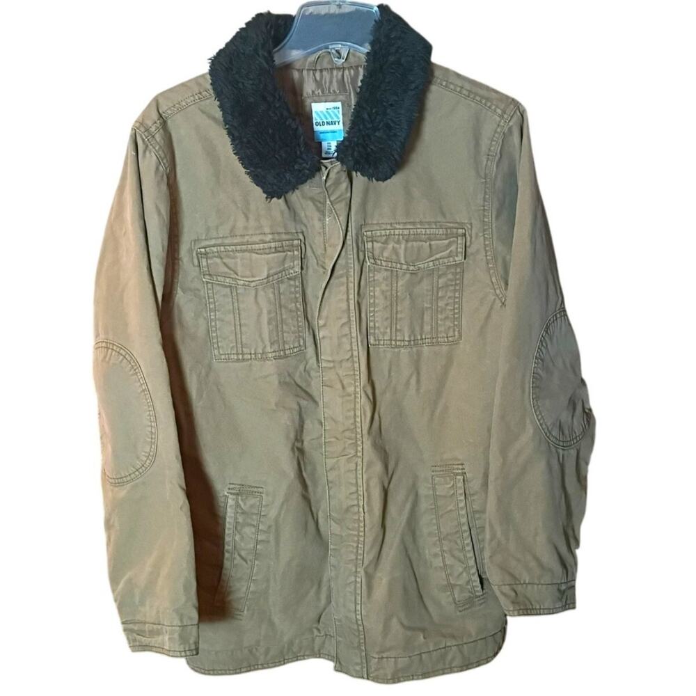 Old Navy Women XXL "Sandpaper" Tan Utility Barn Chore Faux Fur Collar Jacket